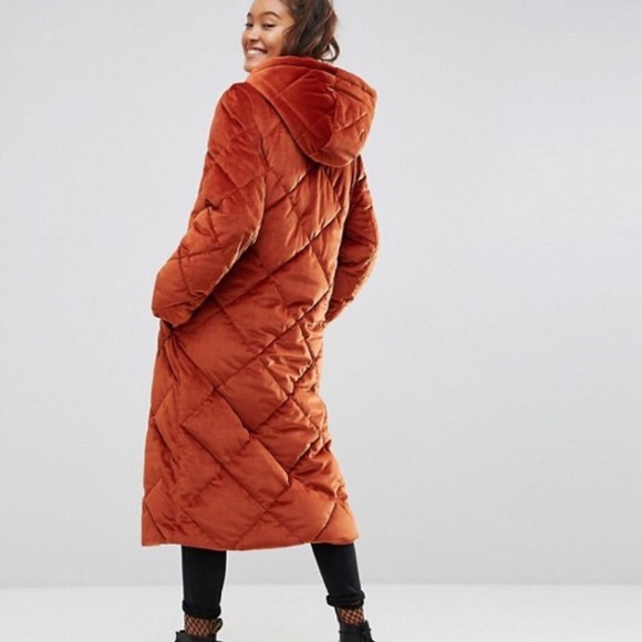 Asos Longline Padded Velvet Puffer Coat 